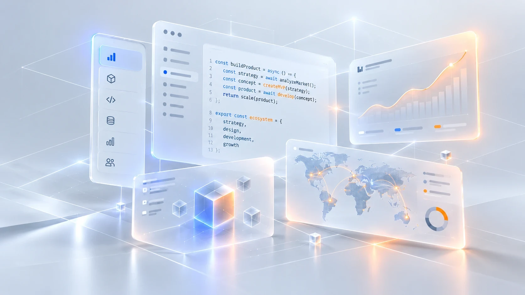 Schwebende Oberflächen mit Code, Analytics und Produktarchitektur